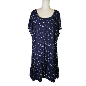 Passport Women's Knee Length Sheath Dress Size 3X Navy White Flower Boho Plus